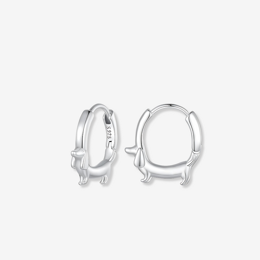 Sterling Silver Dachshund Hoop Earrings