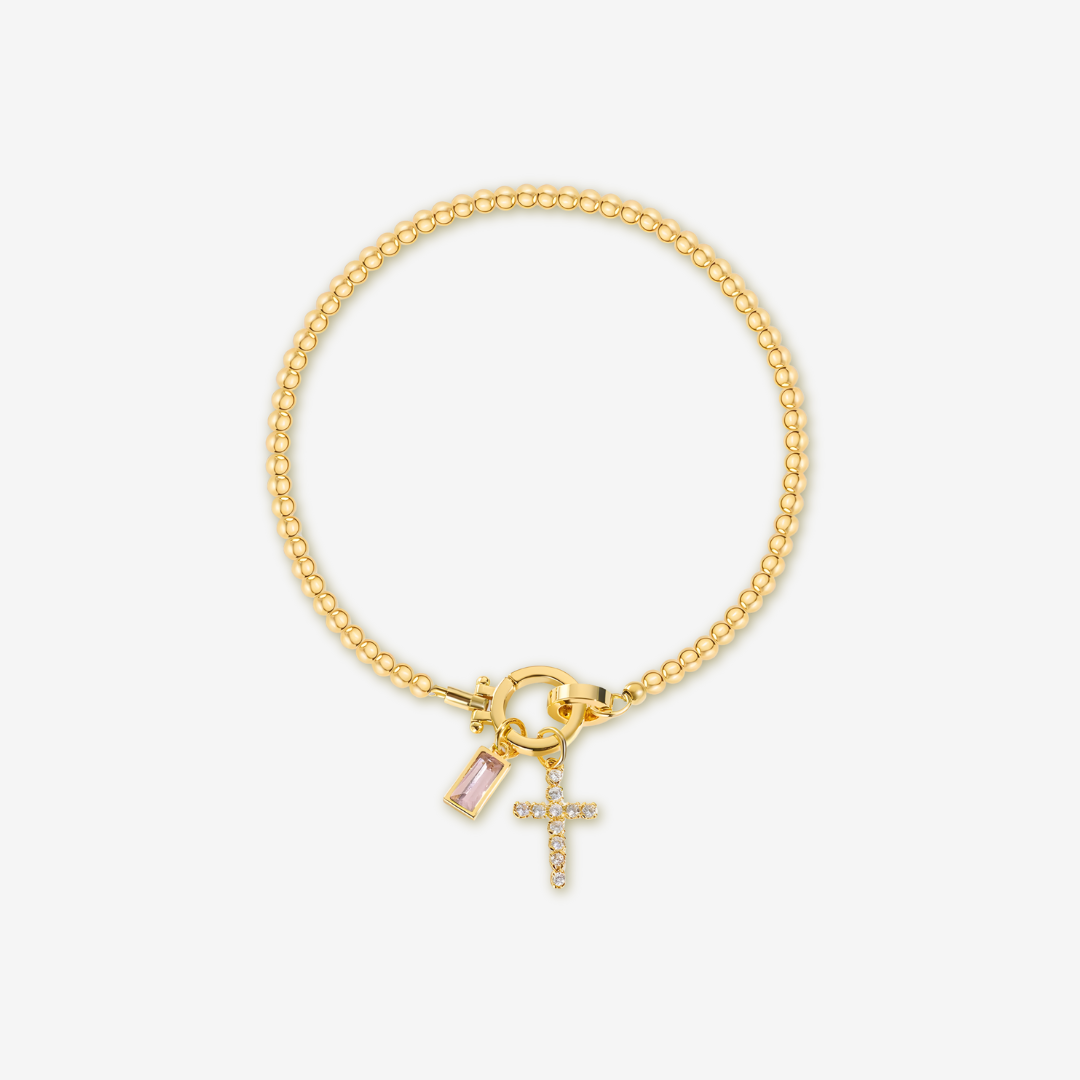 Cross Charm Birthstone Bracelet