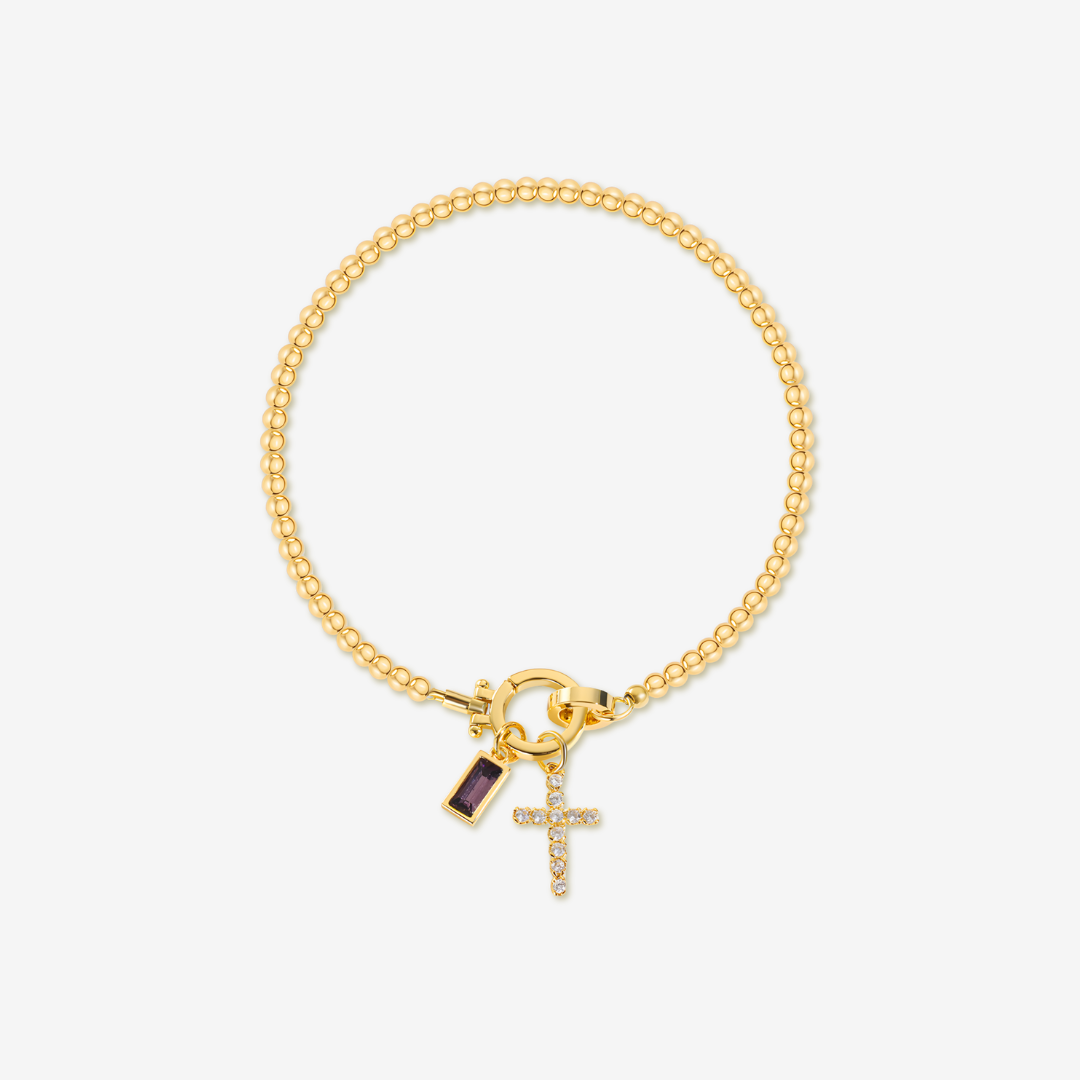 Cross Charm Birthstone Bracelet