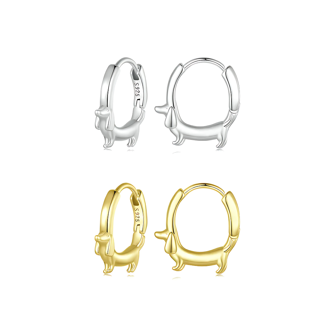Sterling Silver Dachshund Hoop Earrings