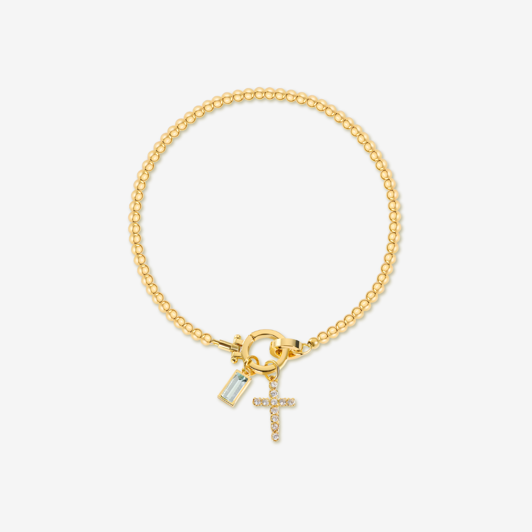Cross Charm Birthstone Bracelet
