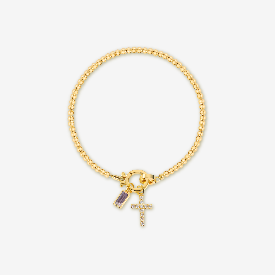Cross Charm Birthstone Bracelet
