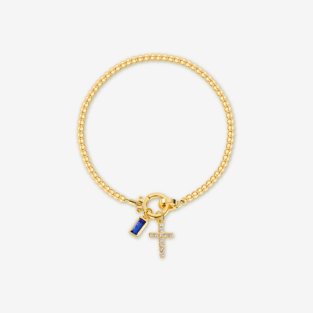 Cross Charm Birthstone Bracelet