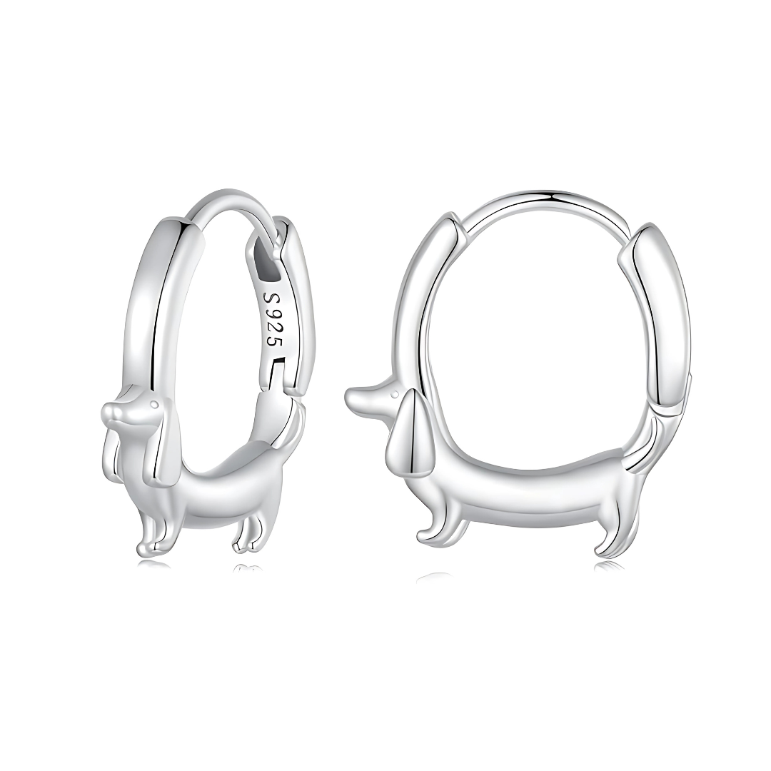 Sterling Silver Dachshund Hoop Earrings