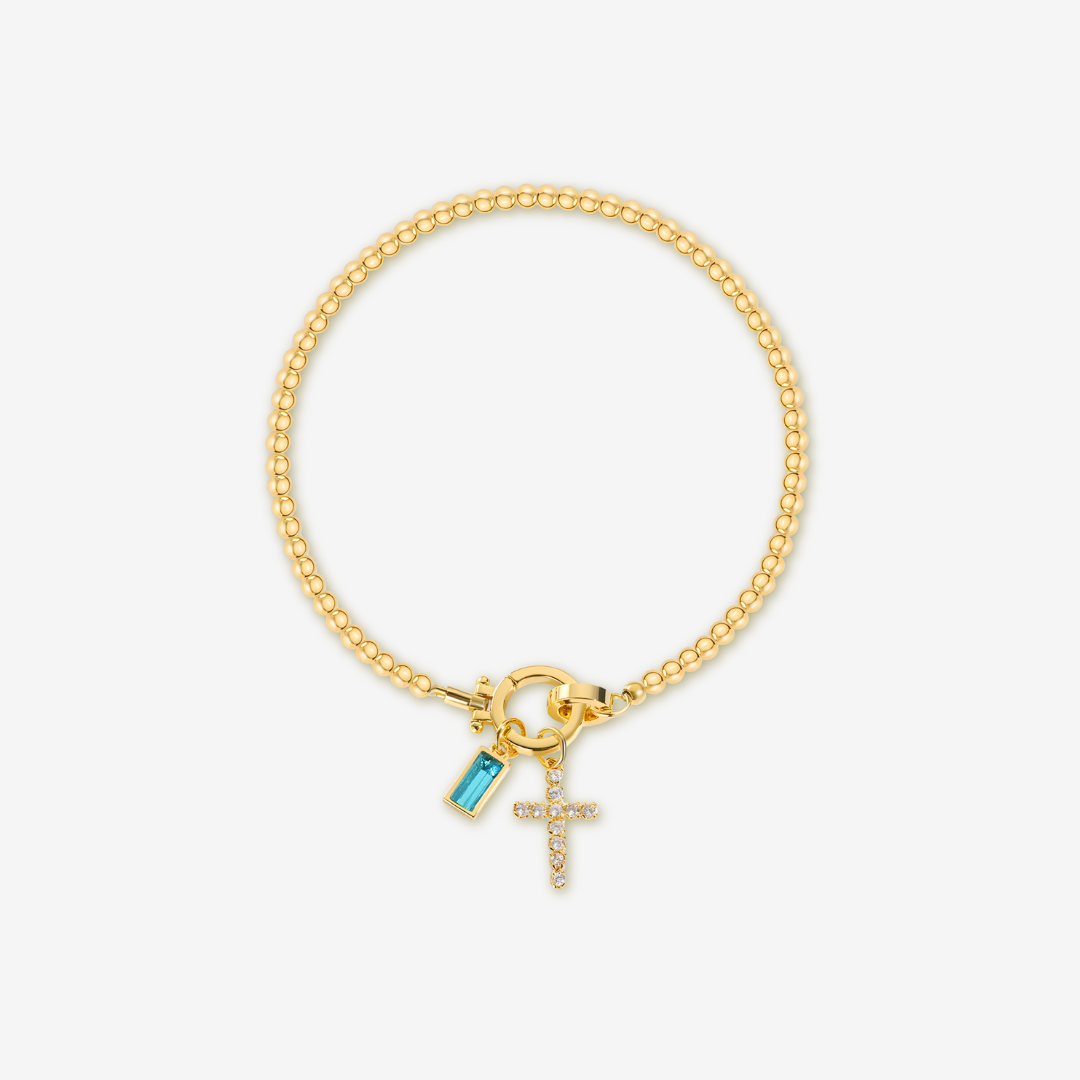 Cross Charm Birthstone Bracelet