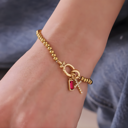 Cross Charm Birthstone Bracelet