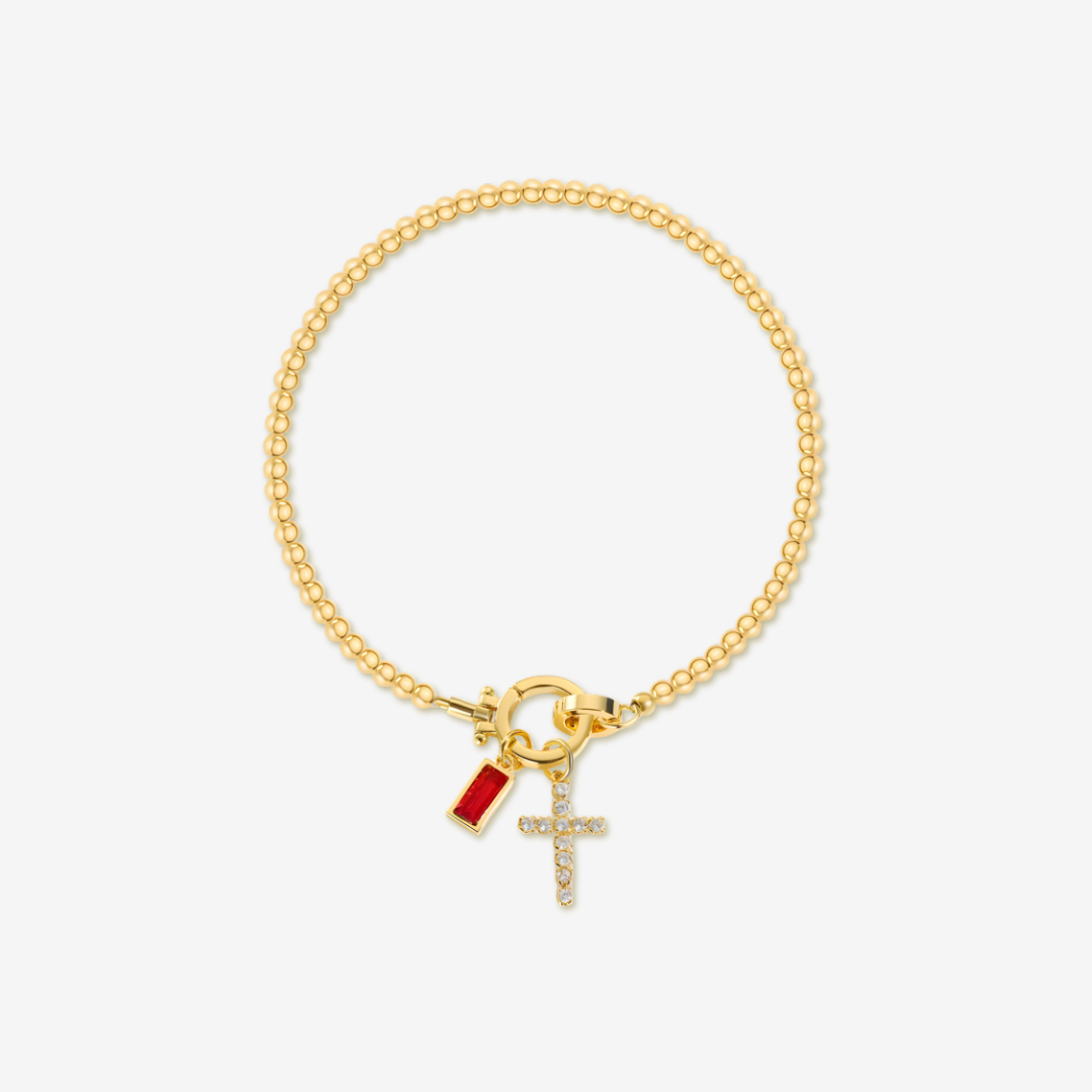 Cross Charm Birthstone Bracelet