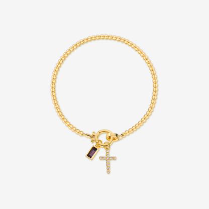 Cross Charm Birthstone Bracelet