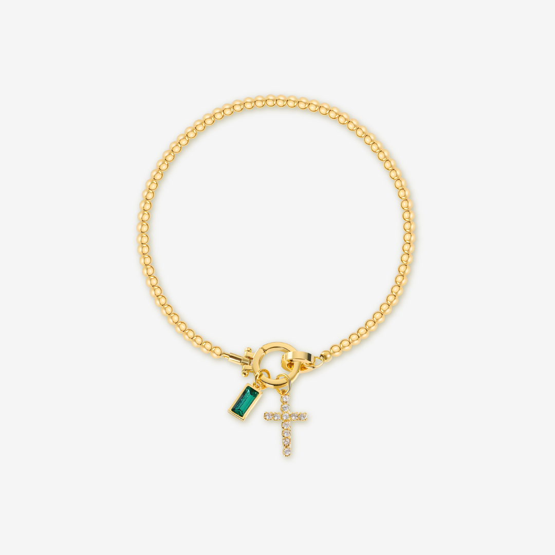 Cross Charm Birthstone Bracelet