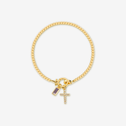 Cross Charm Birthstone Bracelet