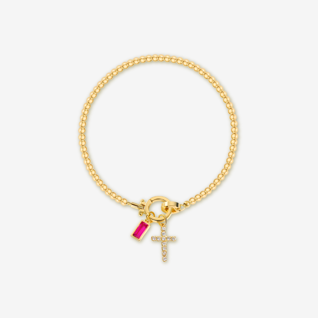 Cross Charm Birthstone Bracelet