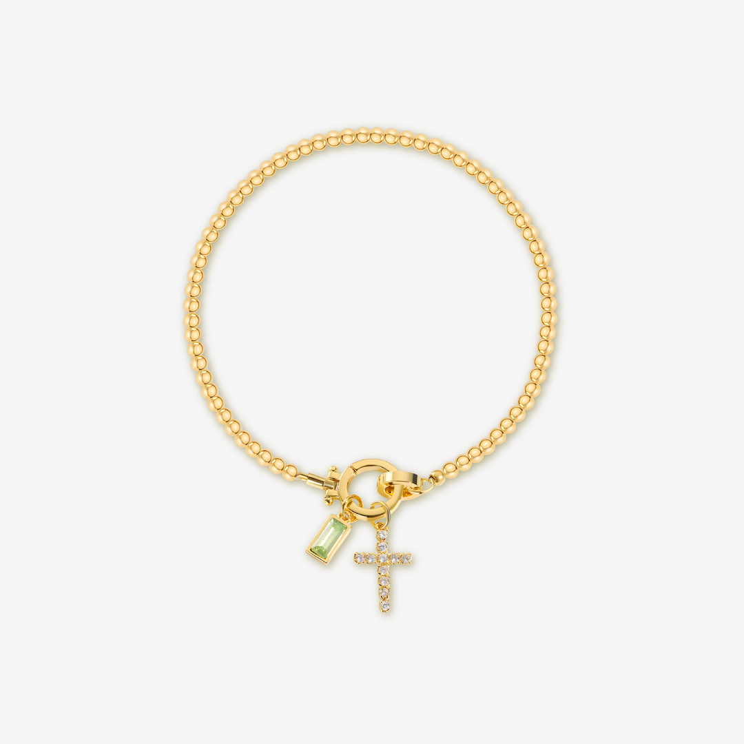 Cross Charm Birthstone Bracelet