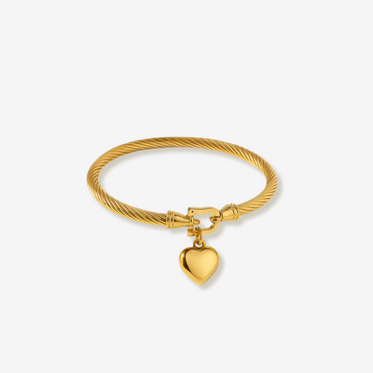 18K Gold Heart Pendant Charm Bangle