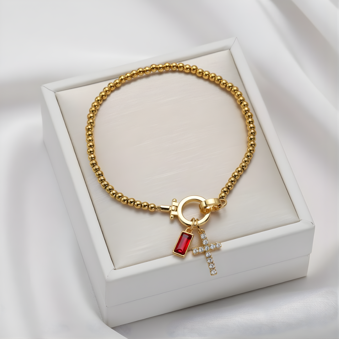 Cross Charm Birthstone Bracelet